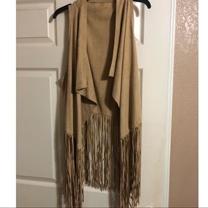 Faux suede fringe vest